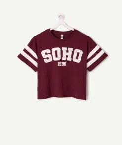 T-shirt fille droit bordeaux imprimé