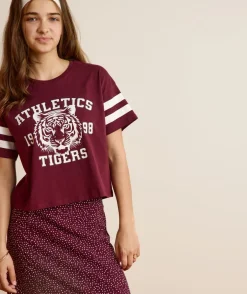 T-shirt fille droit bordeaux imprimé