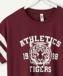 T-shirt fille droit bordeaux imprimé