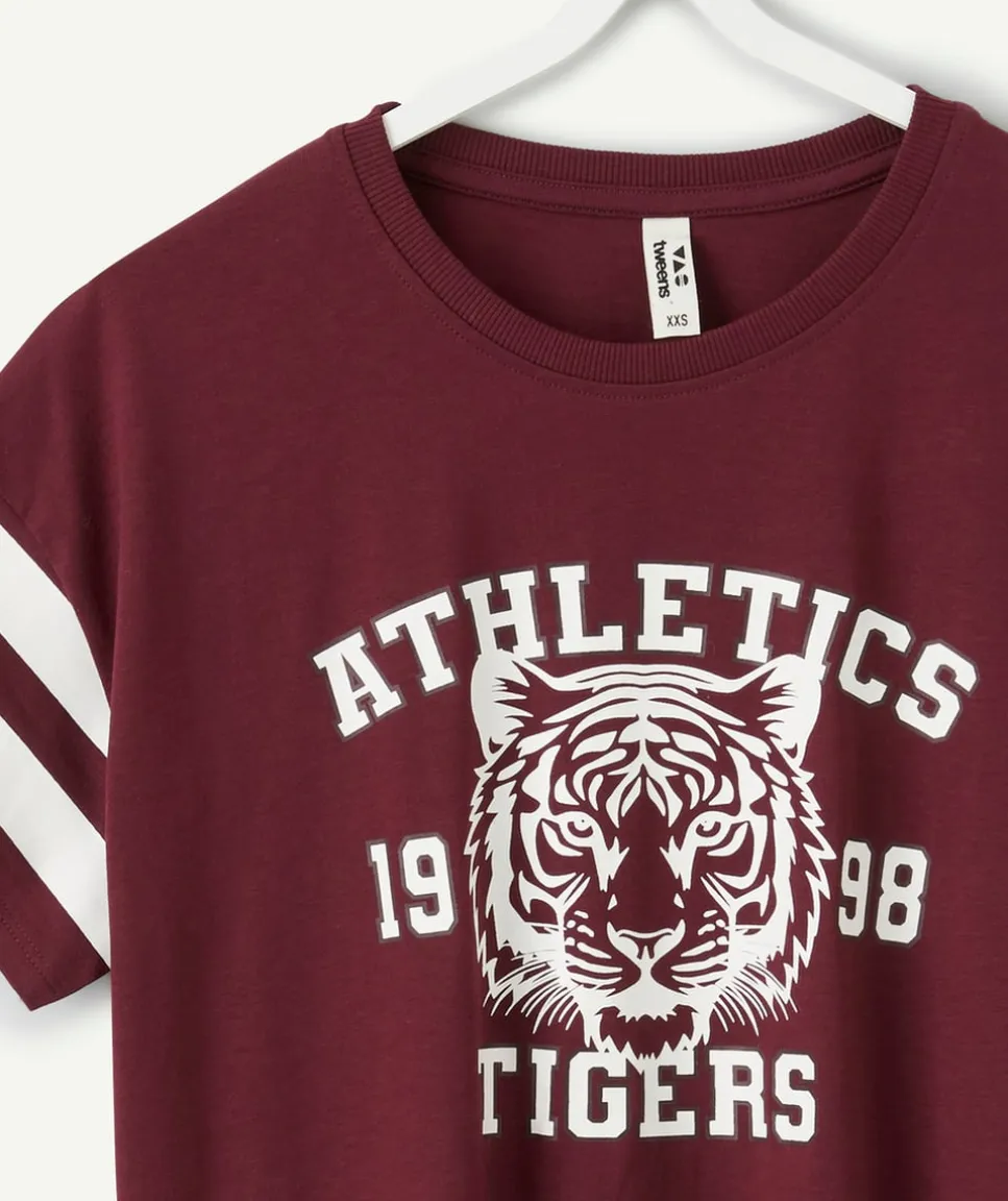 T-shirt fille droit bordeaux imprimé