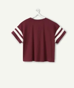 T-shirt fille droit bordeaux imprimé
