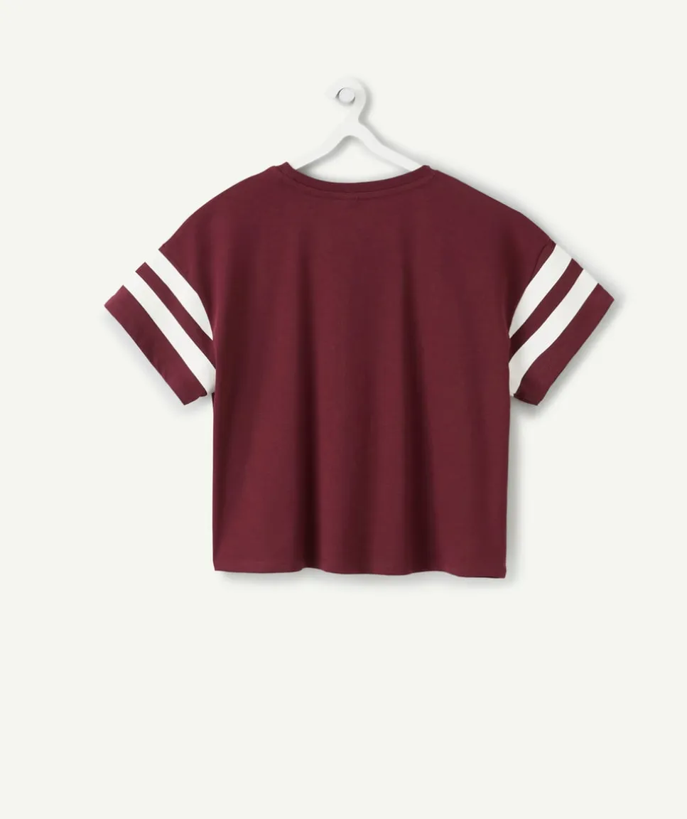 T-shirt fille droit bordeaux imprimé