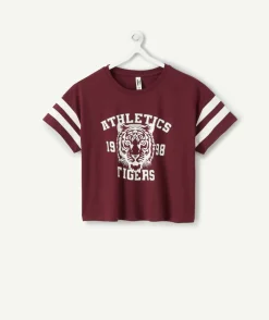 T-shirt fille droit bordeaux imprimé