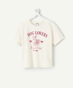 T-shirt fille droit écru imprimé