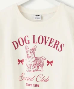 T-shirt fille droit écru imprimé