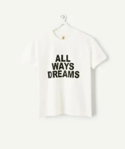 T-shirt fille droit écru imprimé