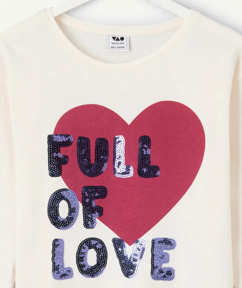T-shirt fille droit écru imprimé