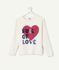 T-shirt fille droit écru imprimé