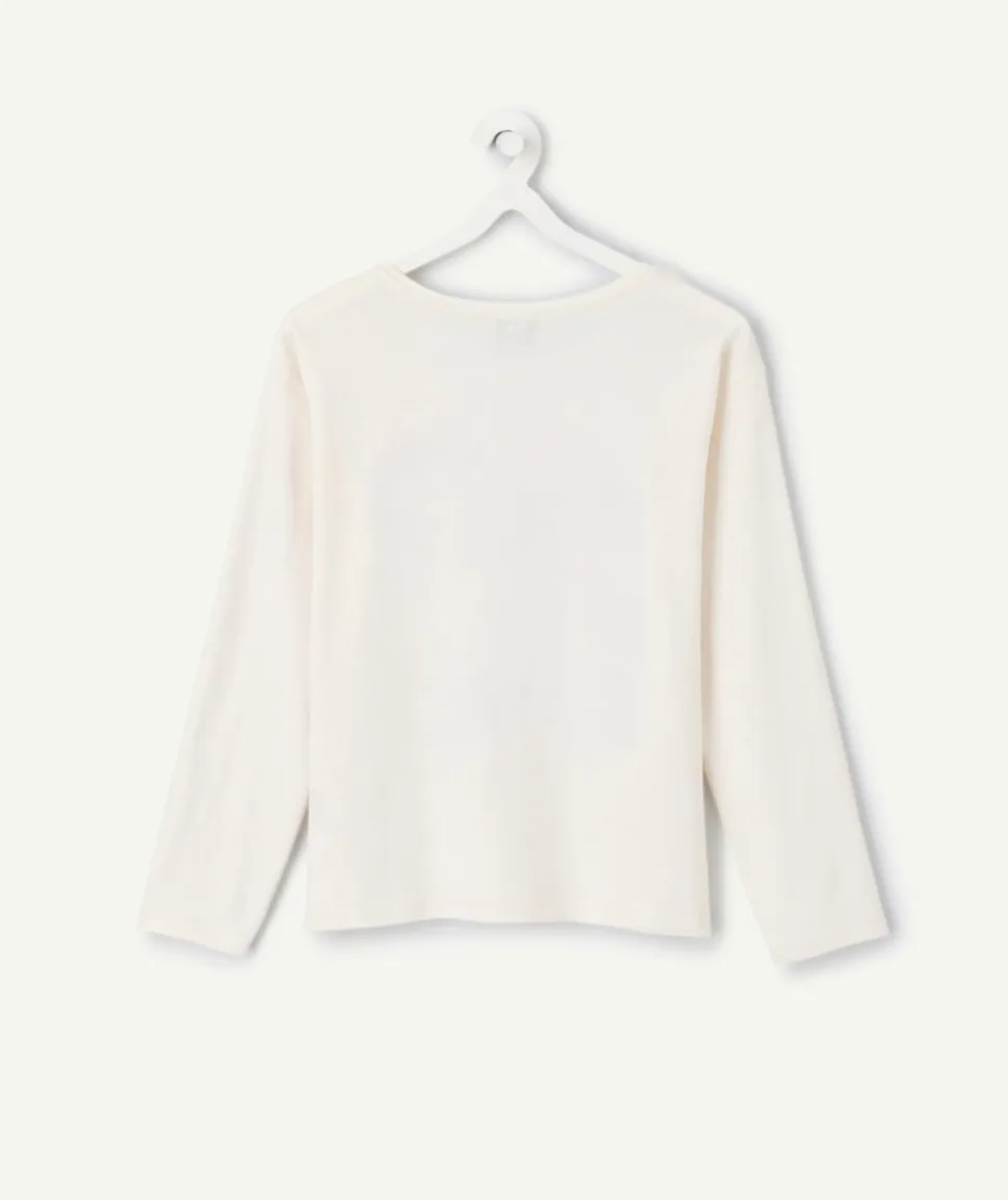 T-shirt fille droit écru imprimé