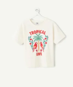 T-shirt fille droit écru imprimé