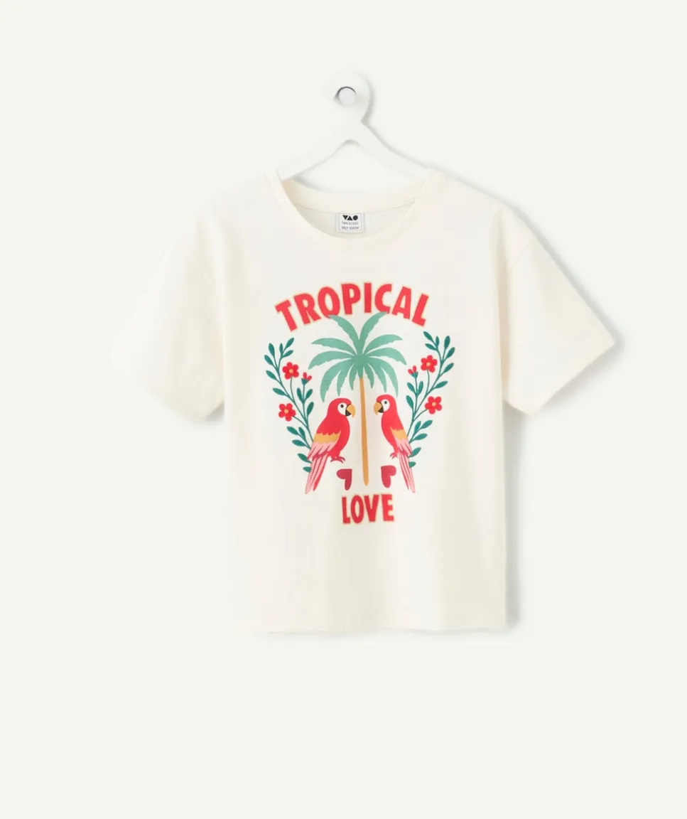 T-shirt fille droit écru imprimé