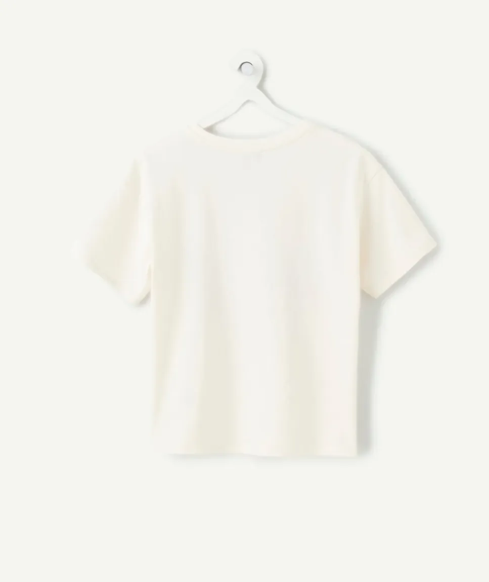 T-shirt fille droit écru imprimé