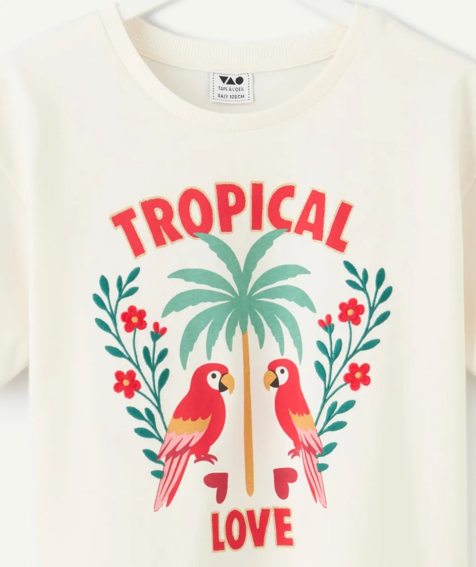 T-shirt fille droit écru imprimé