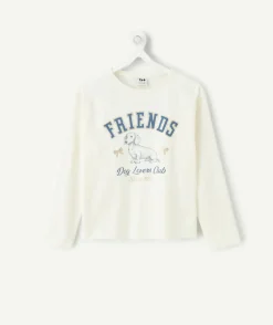 T-shirt fille droit écru imprimé