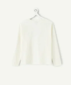 T-shirt fille droit écru imprimé