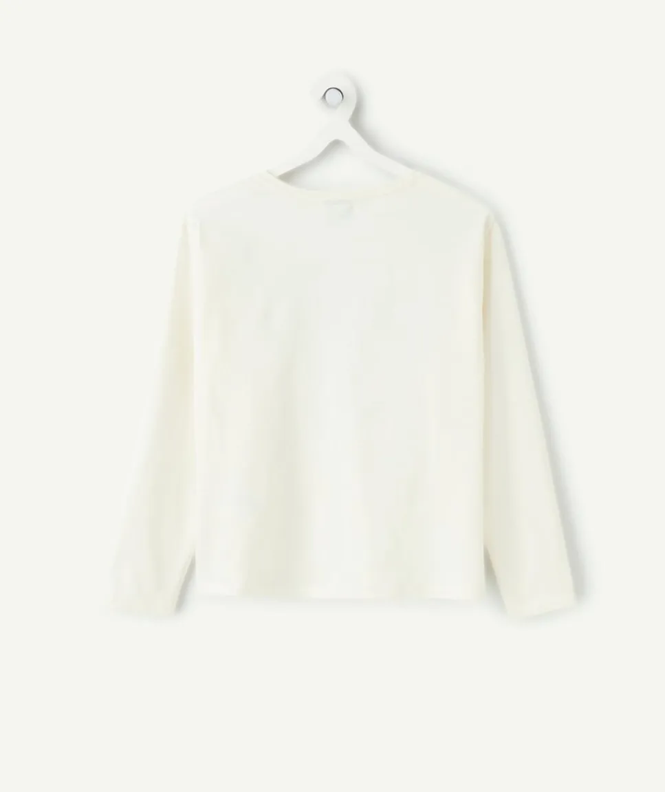 T-shirt fille droit écru imprimé