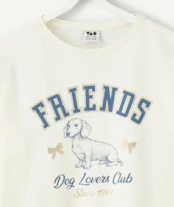 T-shirt fille droit écru imprimé