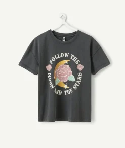 T-shirt fille droit gris imprimé