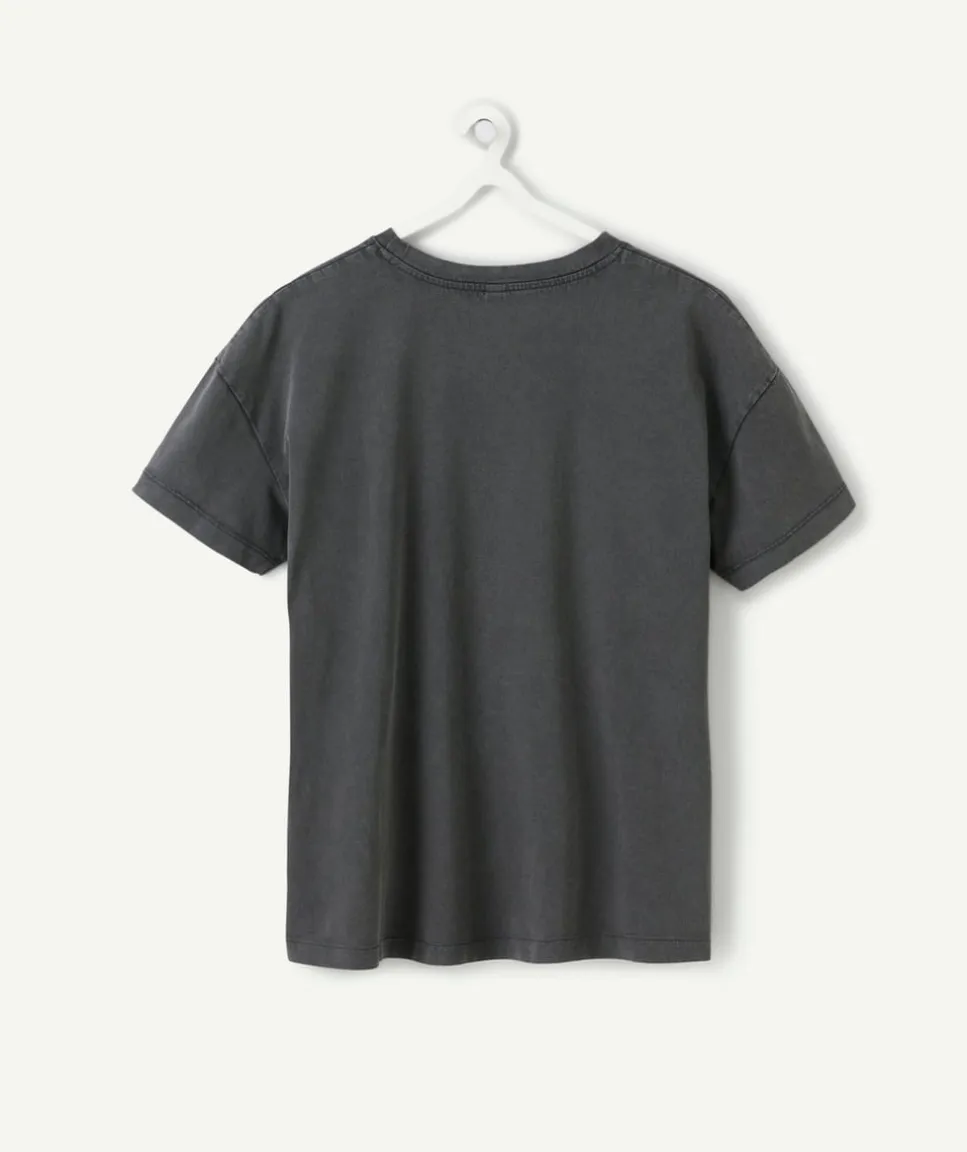 T-shirt fille droit gris imprimé