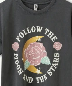 T-shirt fille droit gris imprimé