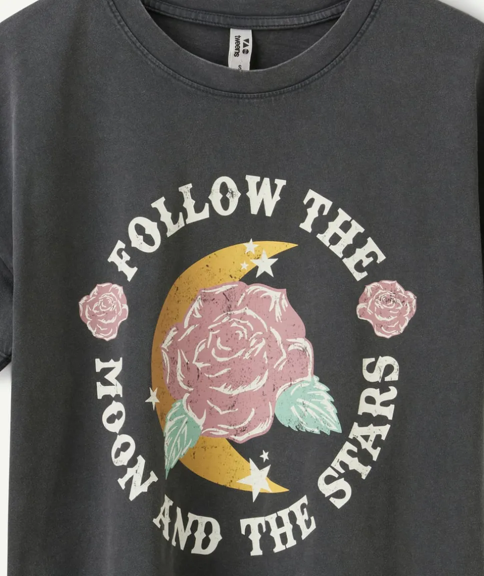 T-shirt fille droit gris imprimé