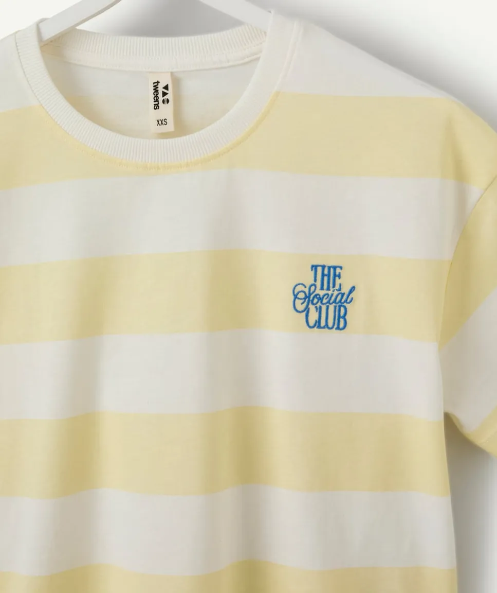 T-shirt fille droit jaune rayé