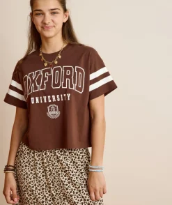 T-shirt fille droit marron imprimé