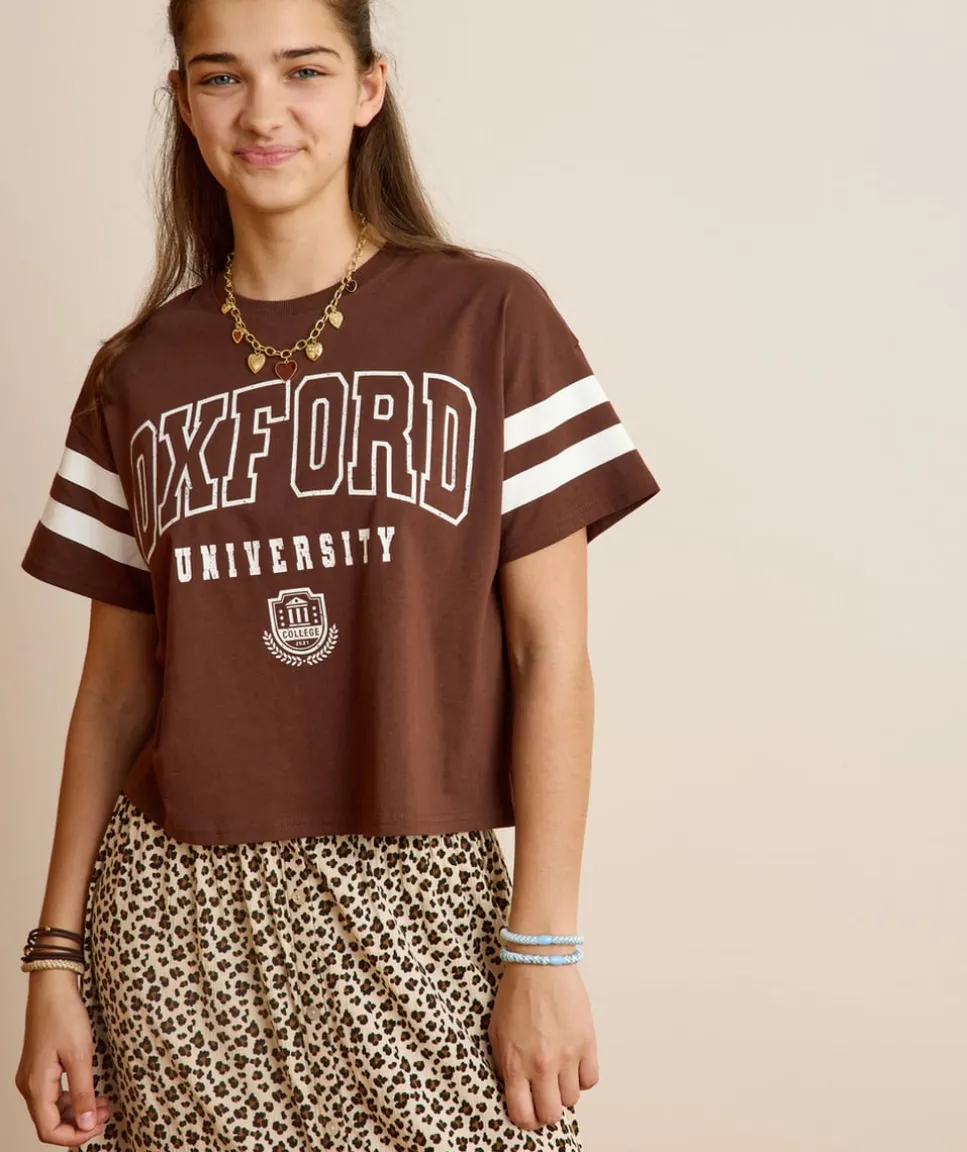 T-shirt fille droit marron imprimé