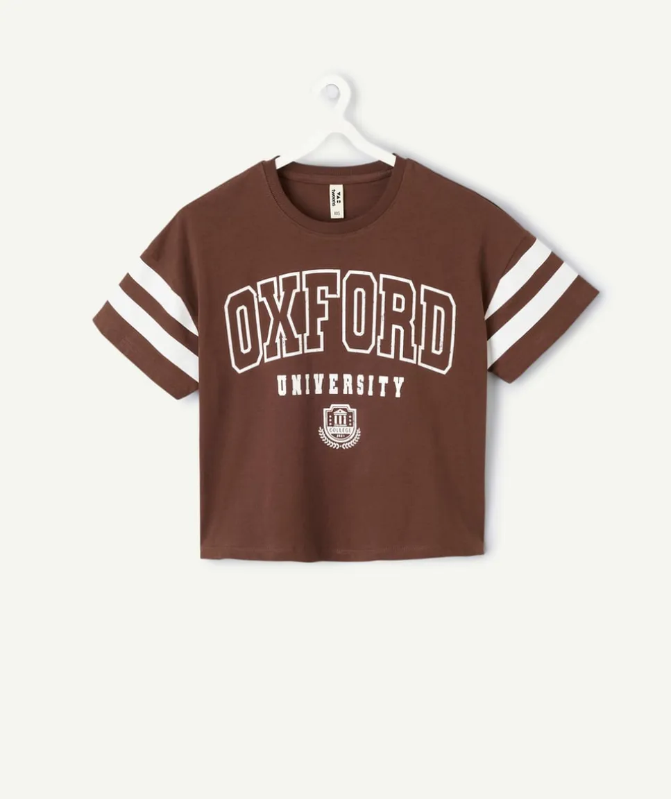 T-shirt fille droit marron imprimé