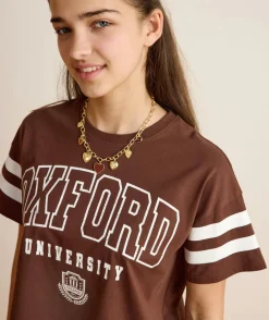 T-shirt fille droit marron imprimé