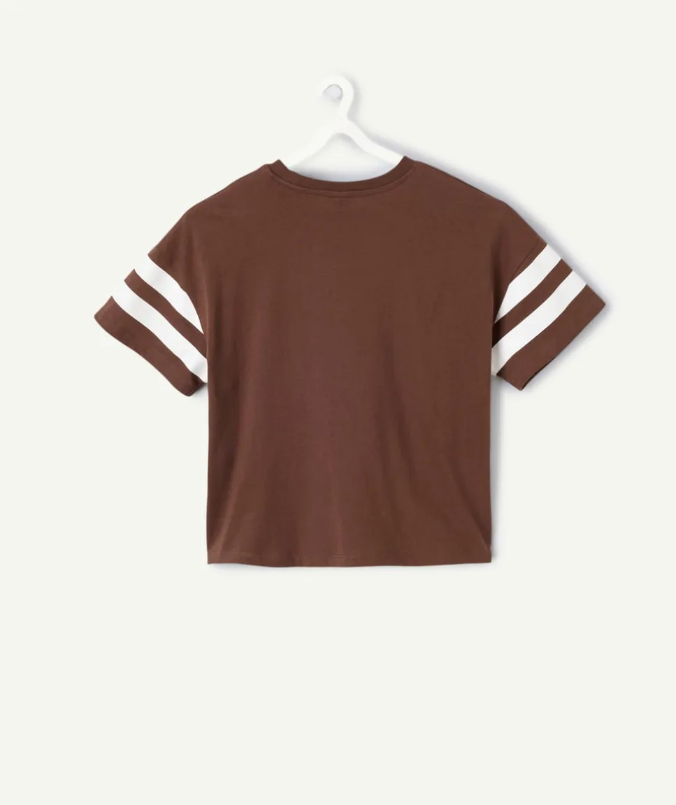 T-shirt fille droit marron imprimé