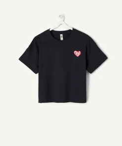 T-shirt fille droit noir imprimé