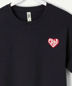 T-shirt fille droit noir imprimé