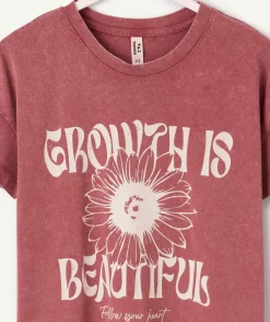 T-shirt fille droit rose imprimé