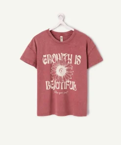 T-shirt fille droit rose imprimé