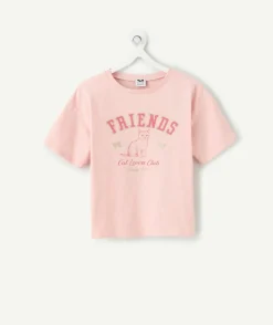 T-shirt fille droit rose imprimé