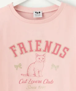 T-shirt fille droit rose imprimé