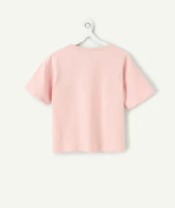 T-shirt fille droit rose imprimé