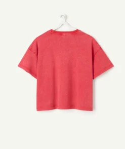 T-shirt fille droit rouge imprimé