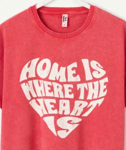 T-shirt fille droit rouge imprimé