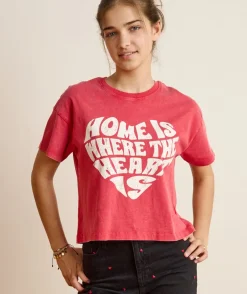 T-shirt fille droit rouge imprimé