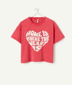 T-shirt fille droit rouge imprimé