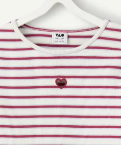 T-shirt fille droit rouge rayé