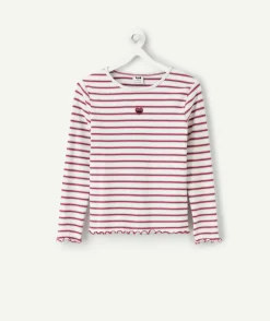 T-shirt fille droit rouge rayé