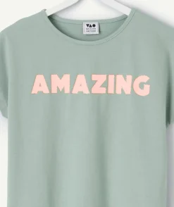 T-shirt fille droit vert imprimé