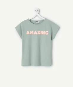 T-shirt fille droit vert imprimé