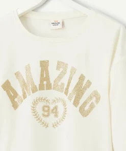 T-shirt fille en coton bio blanc avec message amazing