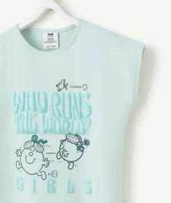T-shirt fille en coton bleu avec motif monsieur x madame