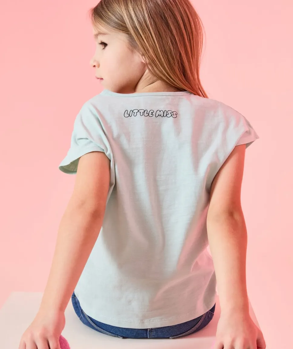 T-shirt fille en coton bleu avec motif monsieur x madame