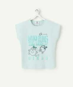 T-shirt fille en coton bleu avec motif monsieur x madame